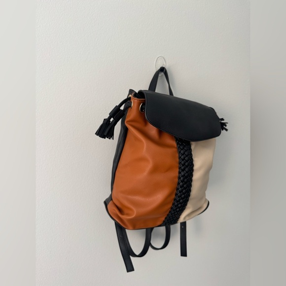 Lionel Brown & Black & Cream Color Backpack Travel Bag Soft Faux Leather - Picture 3 of 16